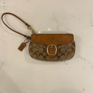 Coach Bleecker Jacquard Wristlet- Leather Flap